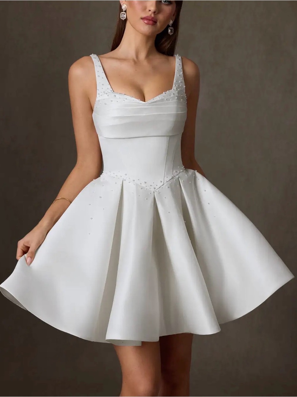 Azazie Diamond White A-Line Sweetheart Neckline Satin Dress